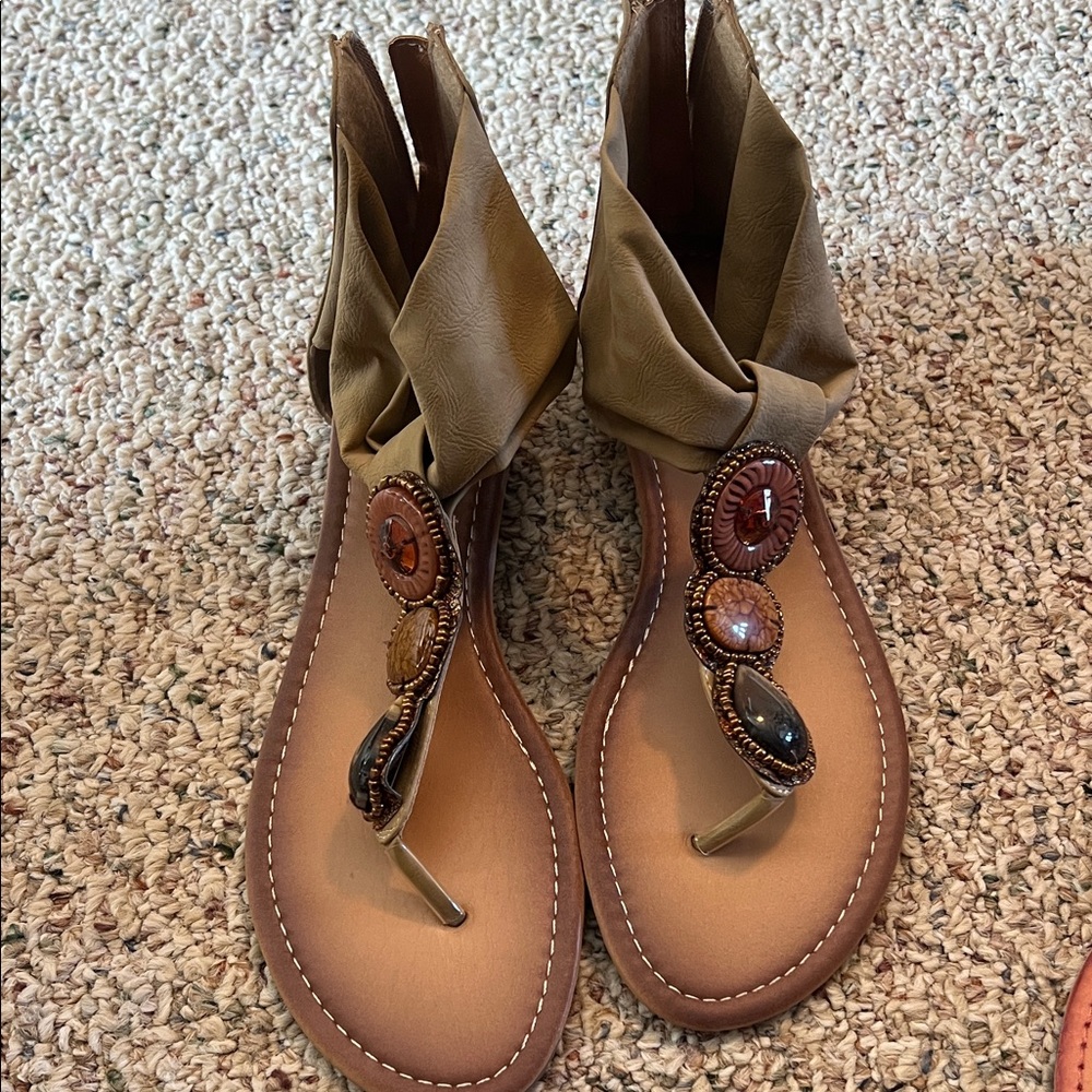 Elegant Brown Sandals with Beaded Details